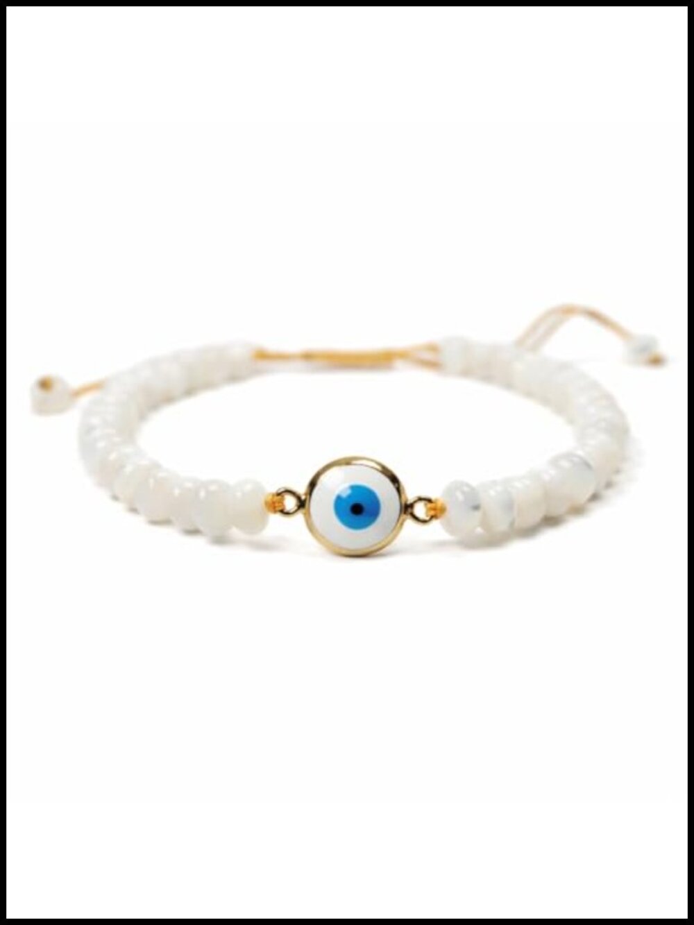 Handmade Evil Eye Bracelet White Mother of Pearl Gold-Plated Charm Adjustable